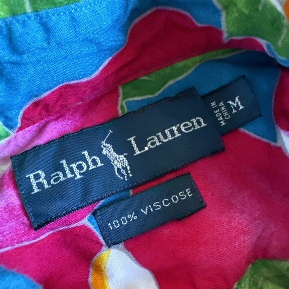 Polo Ralph Lauren Men’s‎ M Floral Hawaiian Shirt Short Sleeve Viscose Button VTG - Picture 2 of 12